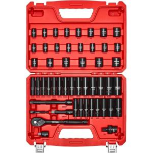 VEVOR 1/2″ Drive Impact Socket Set, 13 Piece Deep Socket Set Metric 10-24mm, 6 Point CR-V Alloy Steel for Auto Repair, Easy-to-Read Size Markings, Rugged Construction, Includes Storage Case(3/8″ 50 PCS)