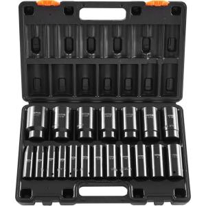 VEVOR 1/2″ Drive Impact Socket Set, 13 Piece Deep Socket Set Metric 10-24mm, 6 Point CR-V Alloy Steel for Auto Repair, Easy-to-Read Size Markings, Rugged Construction, Includes Storage Case(1/2″ 19PCS Deep)