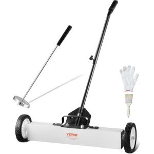 VEVOR 55Lbs Rolling Magnetic Sweeper with Wheels, 36-inch Large Magnet Pickup Lawn Sweeper with Telescoping Handle, Push-Type Magnetic Pick Up Sweeper, Easy Cleanup of Workshop Yard Garage(24-Inch-Set)