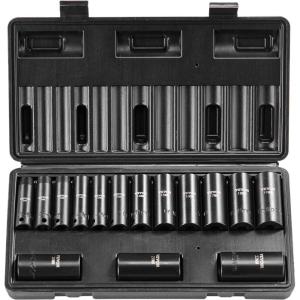 VEVOR 96 Piece 3/8″ Drive Impact Socket Wrench and Bit Set, SAE (5/16″ to 3/4″) & Metric (8 to 22 mm), CR-V, Deep & Shallow, 6 Point, Ratchet, Universal Joint, Bit Holder, Adapters, Spark Plug Socket(3/8″ 15PCS CR-MO)