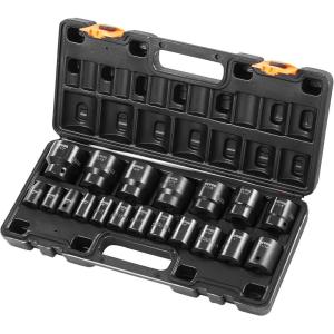 VEVOR 96 Piece 3/8″ Drive Impact Socket Wrench and Bit Set, SAE (5/16″ to 3/4″) & Metric (8 to 22 mm), CR-V, Deep & Shallow, 6 Point, Ratchet, Universal Joint, Bit Holder, Adapters, Spark Plug Socket(1/2″ 19PCS)