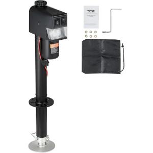 VEVOR Electric Trailer Jack, 5000 lbs, Heavy Duty RV Electric Power Tongue Jack with 2 Way Connector, Manual Crank Handle & Weatherproof Jack Cover, 10″-28.3″ Lift, for RVs, Trailers & Campers, Black(3500lbs)