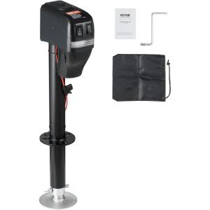 VEVOR Electric Trailer Jack, 5000 lbs, Heavy Duty RV Electric Power Tongue Jack with 2 Way Connector, Manual Crank Handle & Weatherproof Jack Cover, 10″-28.3″ Lift, for RVs, Trailers & Campers, Black(4000lbs)