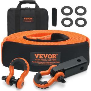 VEVOR Heavy Duty Tow Strap Recovery Kit 3″ x 30 ft (MBS-36,000 lbs) Tree Saver Winch Strap, Triple Reinforced Loop & Protective Sleeves & Storage Bag, 3/4″ D-Ring Shackles, for Truck Jeep SUV ATV(3/4 D Ring Shackles (2pcs) + Hitch Receiver)