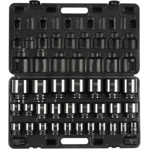 VEVOR Impact Socket Set 1/4″ Drive, 55-Piece Deep & Shallow Socket Set Standard SAE (5/32 to 9/16 inch) & Metric (4 to 15 mm) Size, 6 Point, CR-V, Extension Bar, Universal Joint, Reducer(3/4″ 29PCS CR-MO)