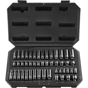 VEVOR Impact Socket Set 3/8″ Drive, 64-Piece Standard SAE (5/16 to 1 inch) & Metric (6 to 24 mm) Size, Deep & Shallow, 6 Point, CR-V, Ratchet Handle, Extension Bars, Universal Joint, Adapters(1/4″ 48PCS CR-MO)