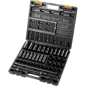 VEVOR Impact Socket Set 3/8″ Drive, 64-Piece Standard SAE (5/16 to 1 inch) & Metric (6 to 24 mm) Size, Deep & Shallow, 6 Point, CR-V, Ratchet Handle, Extension Bars, Universal Joint, Adapters(1/2″ 43PCS)