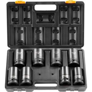 VEVOR Impact Socket Set 3/8″ Drive, 64-Piece Standard SAE (5/16 to 1 inch) & Metric (6 to 24 mm) Size, Deep & Shallow, 6 Point, CR-V, Ratchet Handle, Extension Bars, Universal Joint, Adapters(1″ 8PCS CR-MO)