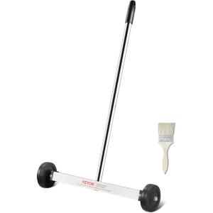 VEVOR Magnetic Pick Up Sweeper 17-inch Heavy Duty Magnet Pickup Lawn Sweeper Roofing Tools, 10 Lbs Yard Magnet with Telescoping Holder and Wheels to Pick Up Nails Magnetic Sweeper for Construction(15 Inch（8LBS))