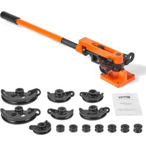 VEVOR Pipe Tube Bender, 3/8″ to 1″ OD Manual Pipe Tube Bender with 7 Bending Dies, 180° Copper Aluminum Pipes Bending Tools for HVAC Air Conditioning Refrigerator Auto Repair(Orange)