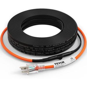 VEVOR Self-Regulating Pipe Heating Cable, 100-feet 5W/ft Heat Tape for Pipes Freeze Protection, Protects PVC Hose, Metal and Plastic Pipe from Freezing, 120V(100 Feet)