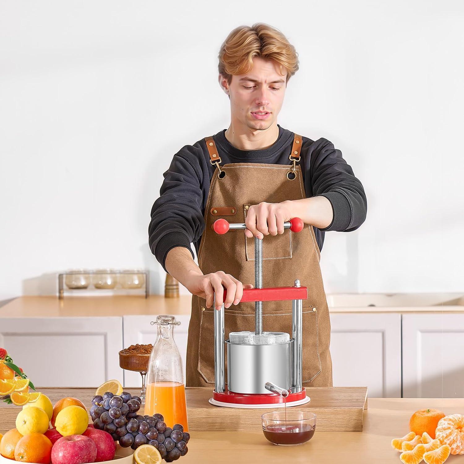 image:imageVEVOR 16 Gal6L Fruit Wine Press 2 Stainless Steel Barrels Manual Juice Maker Cider Apple Grape Tincture Honey Olive Oil Making Press with THandle for Outdoor Kitchen Home044 Gallon