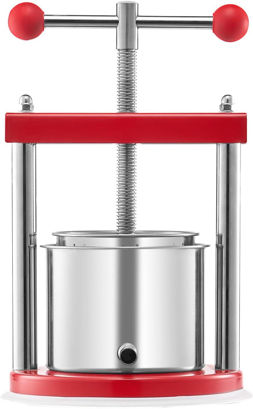 image:imageVEVOR 16 Gal6L Fruit Wine Press 2 Stainless Steel Barrels Manual Juice Maker Cider Apple Grape Tincture Honey Olive Oil Making Press with THandle for Outdoor Kitchen Home044 Gallon