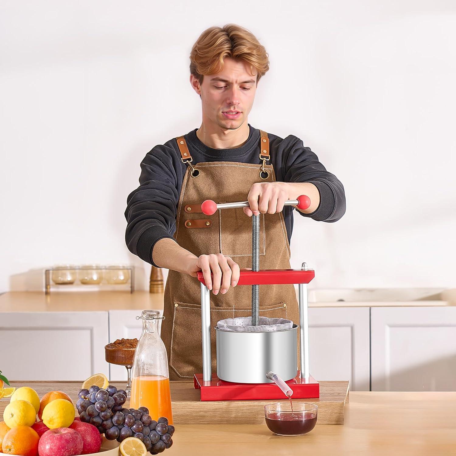 image:imageVEVOR 16 Gal6L Fruit Wine Press 2 Stainless Steel Barrels Manual Juice Maker Cider Apple Grape Tincture Honey Olive Oil Making Press with THandle for Outdoor Kitchen Home08 Gallon
