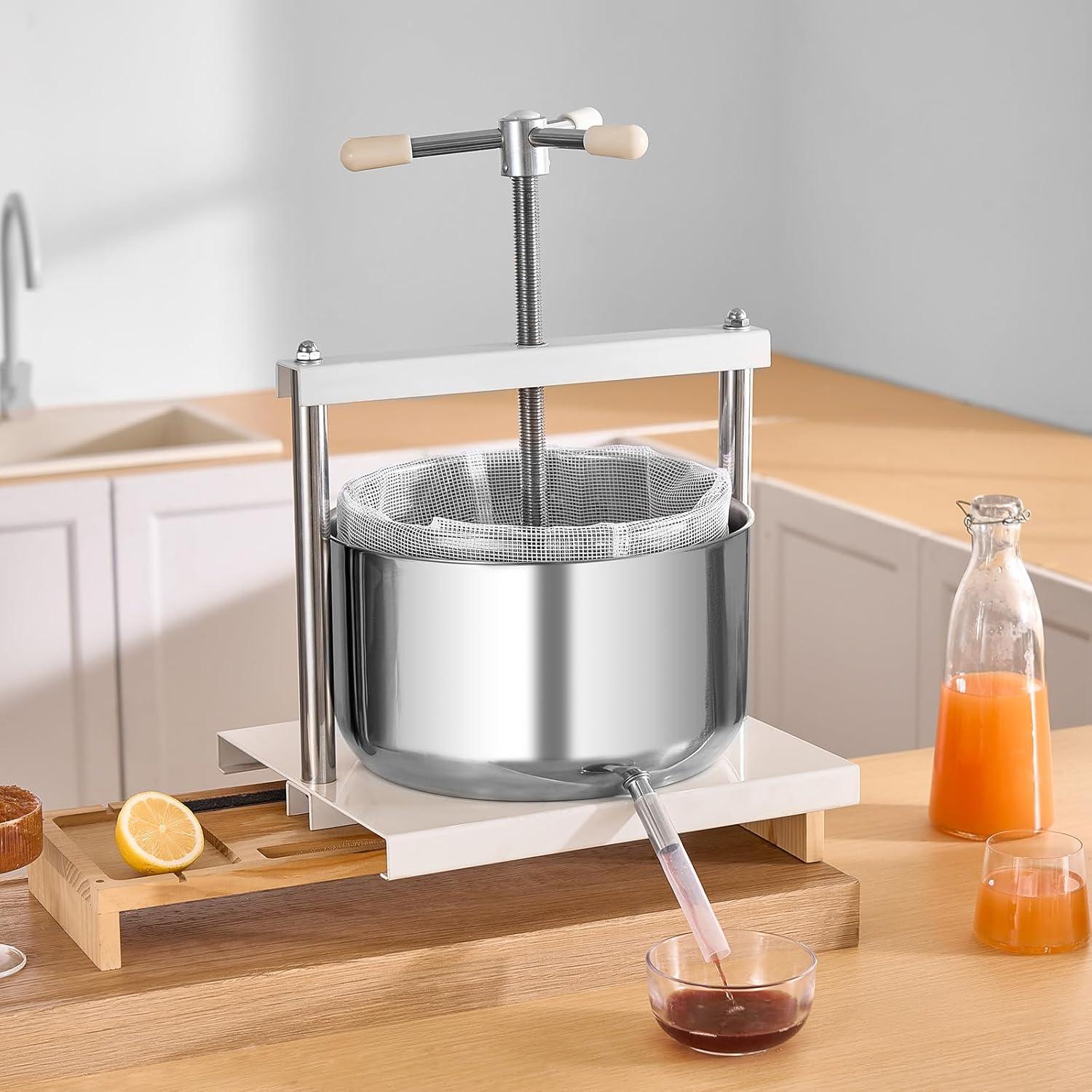 image:imageVEVOR 16 Gal6L Fruit Wine Press 2 Stainless Steel Barrels Manual Juice Maker Cider Apple Grape Tincture Honey Olive Oil Making Press with THandle for Outdoor Kitchen Home317 Gallon