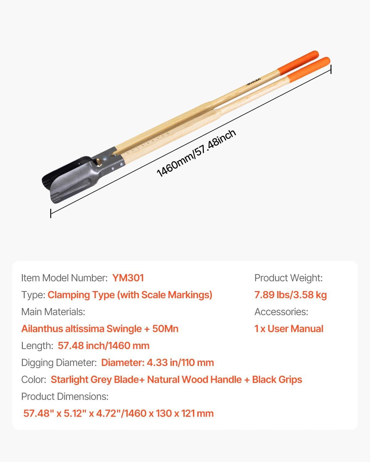 image:imageVEVOR 575 Post Hole Digger Heavy Duty Post Hole Digger with Carbon Steel Measurement Handle Manual Hole Digger with Metal Blade Post Hole Digger Tool for Digging Cultivating Yard Work GardeningHardwood