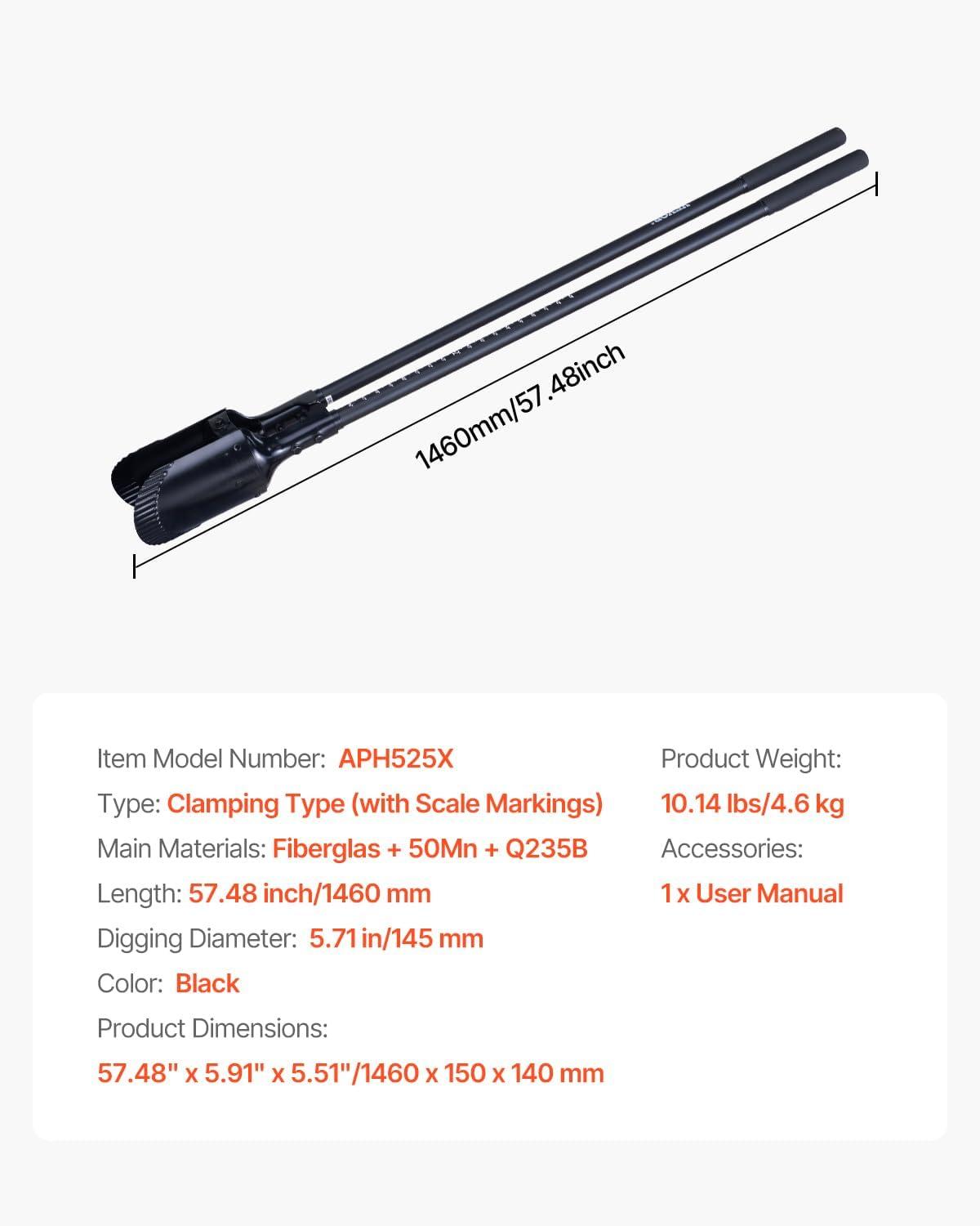 image:imageVEVOR 575 Post Hole Digger Heavy Duty Post Hole Digger with Carbon Steel Measurement Handle Manual Hole Digger with Metal Blade Post Hole Digger Tool for Digging Cultivating Yard Work GardeningFiberglass