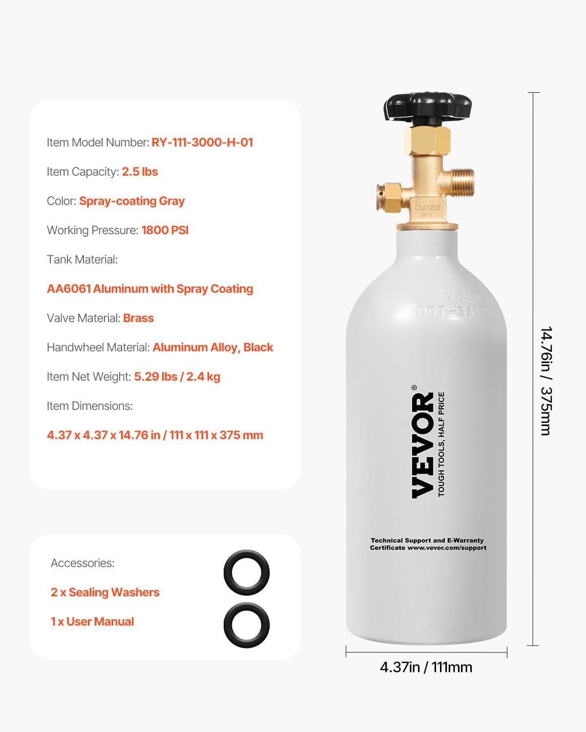 image:imageVEVOR CO2 Tank 10 lbs New Aluminum Alloy Cylinder CO2 Air Tank with Light Spray Coating CGA320 Valve Handle amp Adjustable Pressure DOT Approved Cylinder for Draft Beer Dispensing25 lbs