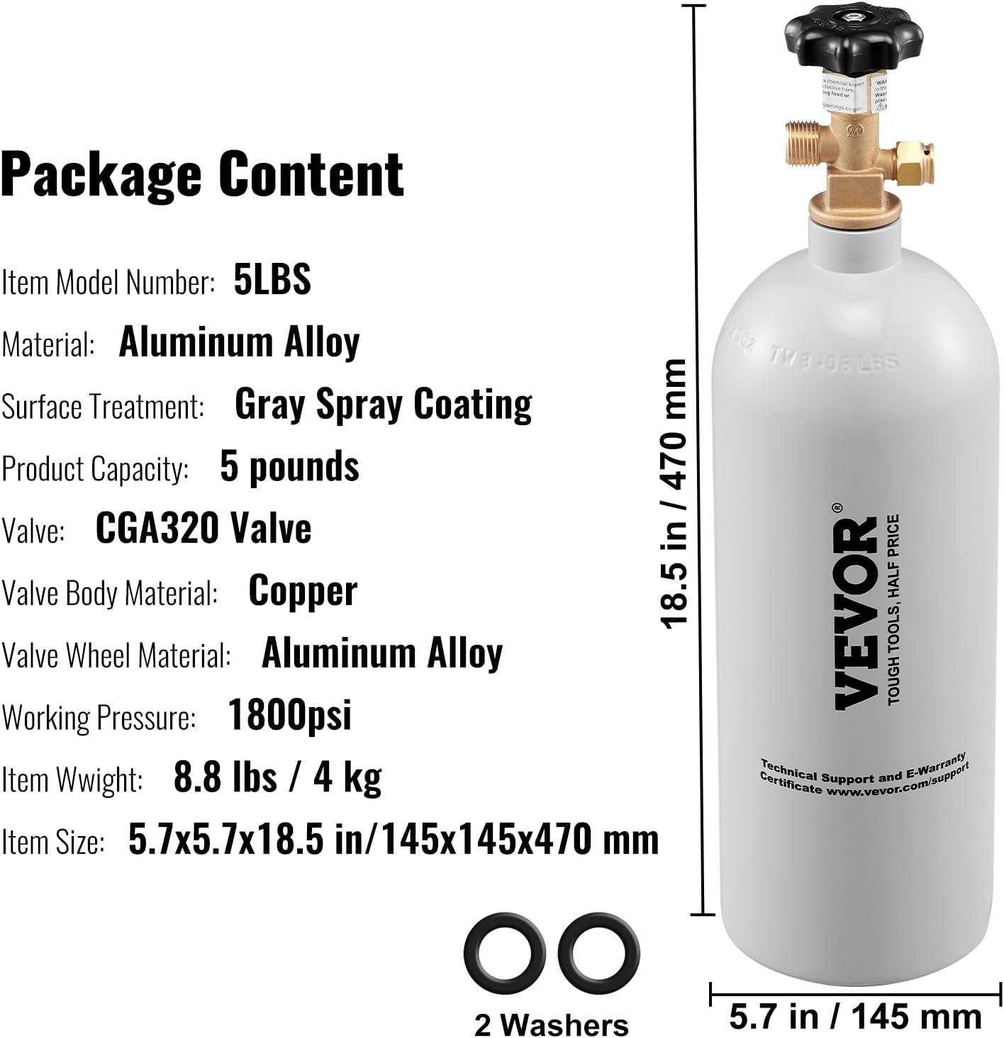 image:imageVEVOR CO2 Tank 10 lbs New Aluminum Alloy Cylinder CO2 Air Tank with Light Spray Coating CGA320 Valve Handle amp Adjustable Pressure DOT Approved Cylinder for Draft Beer Dispensing5 lbs