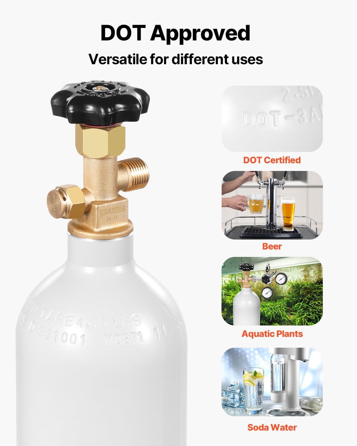 image:imageVEVOR CO2 Tank 10 lbs New Aluminum Alloy Cylinder CO2 Air Tank with Light Spray Coating CGA320 Valve Handle amp Adjustable Pressure DOT Approved Cylinder for Draft Beer Dispensing25 lbs