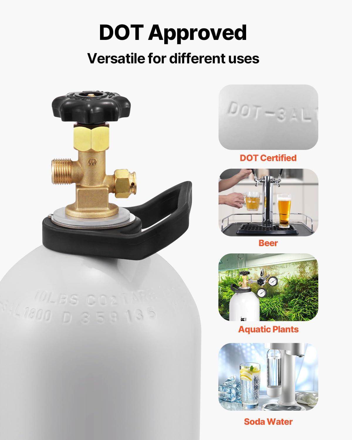 image:imageVEVOR CO2 Tank 10 lbs New Aluminum Alloy Cylinder CO2 Air Tank with Light Spray Coating CGA320 Valve Handle amp Adjustable Pressure DOT Approved Cylinder for Draft Beer Dispensing10 lbs