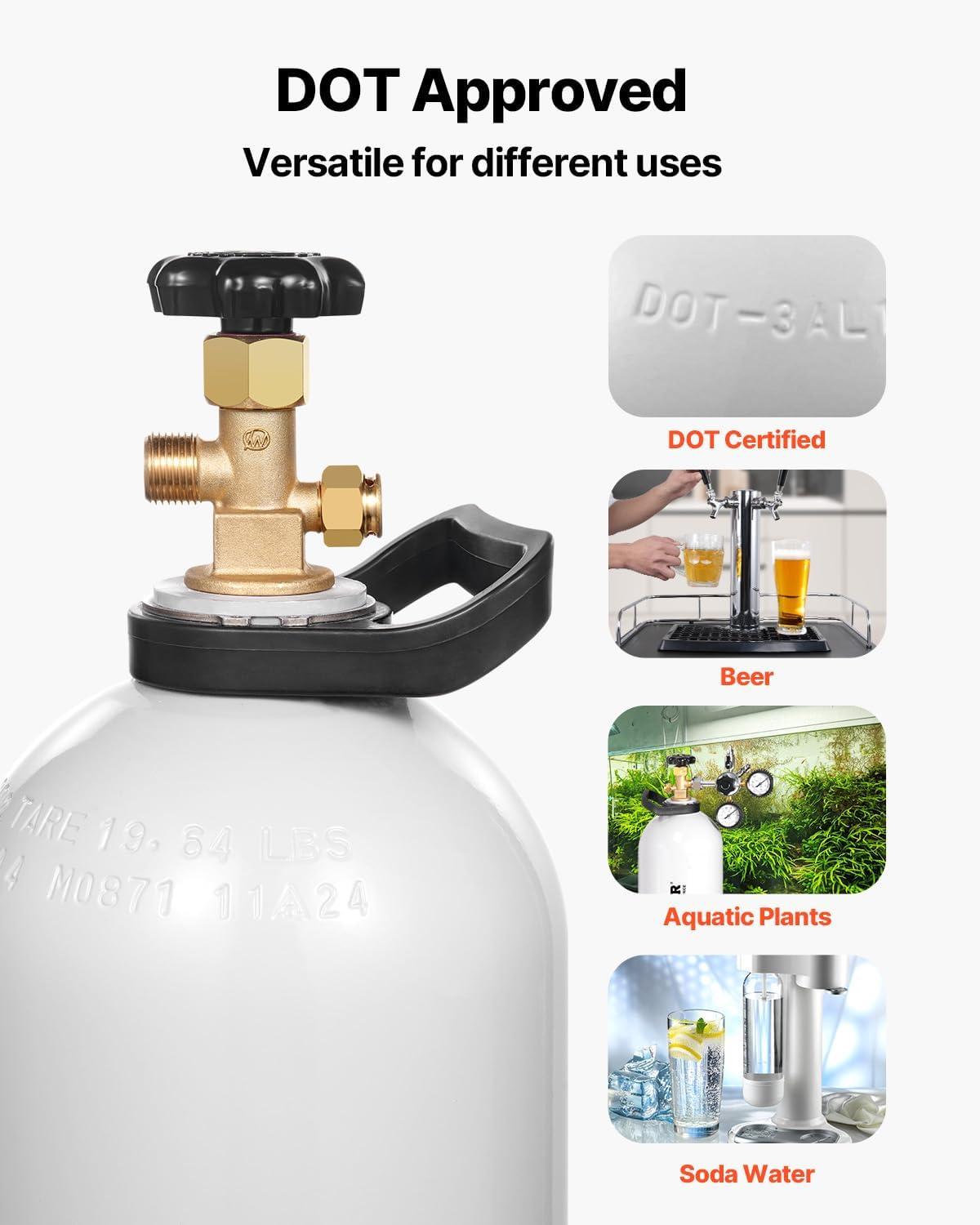 image:imageVEVOR CO2 Tank 10 lbs New Aluminum Alloy Cylinder CO2 Air Tank with Light Spray Coating CGA320 Valve Handle amp Adjustable Pressure DOT Approved Cylinder for Draft Beer Dispensing15 lbs