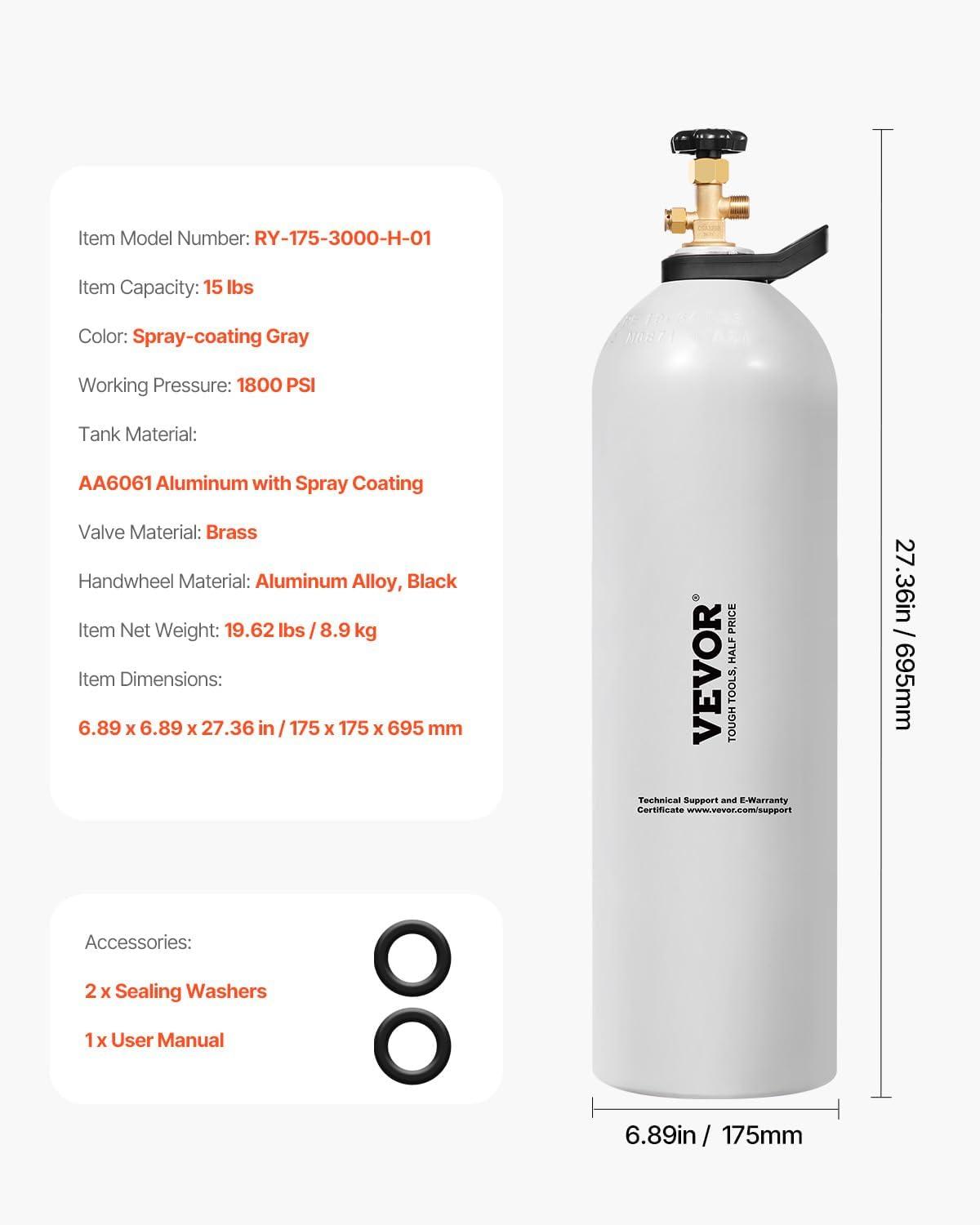 image:imageVEVOR CO2 Tank 10 lbs New Aluminum Alloy Cylinder CO2 Air Tank with Light Spray Coating CGA320 Valve Handle amp Adjustable Pressure DOT Approved Cylinder for Draft Beer Dispensing15 lbs