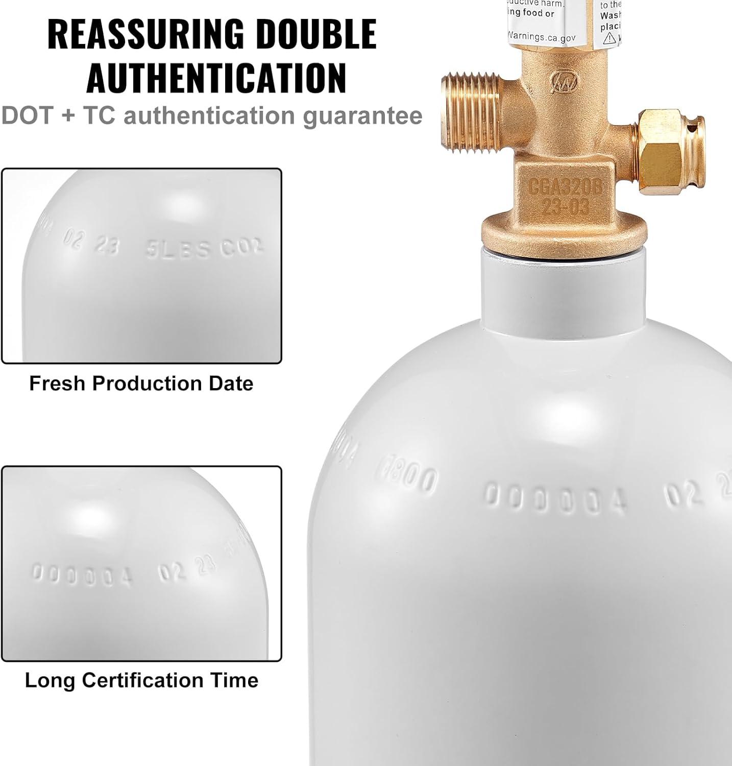image:imageVEVOR CO2 Tank 10 lbs New Aluminum Alloy Cylinder CO2 Air Tank with Light Spray Coating CGA320 Valve Handle amp Adjustable Pressure DOT Approved Cylinder for Draft Beer Dispensing5 lbs