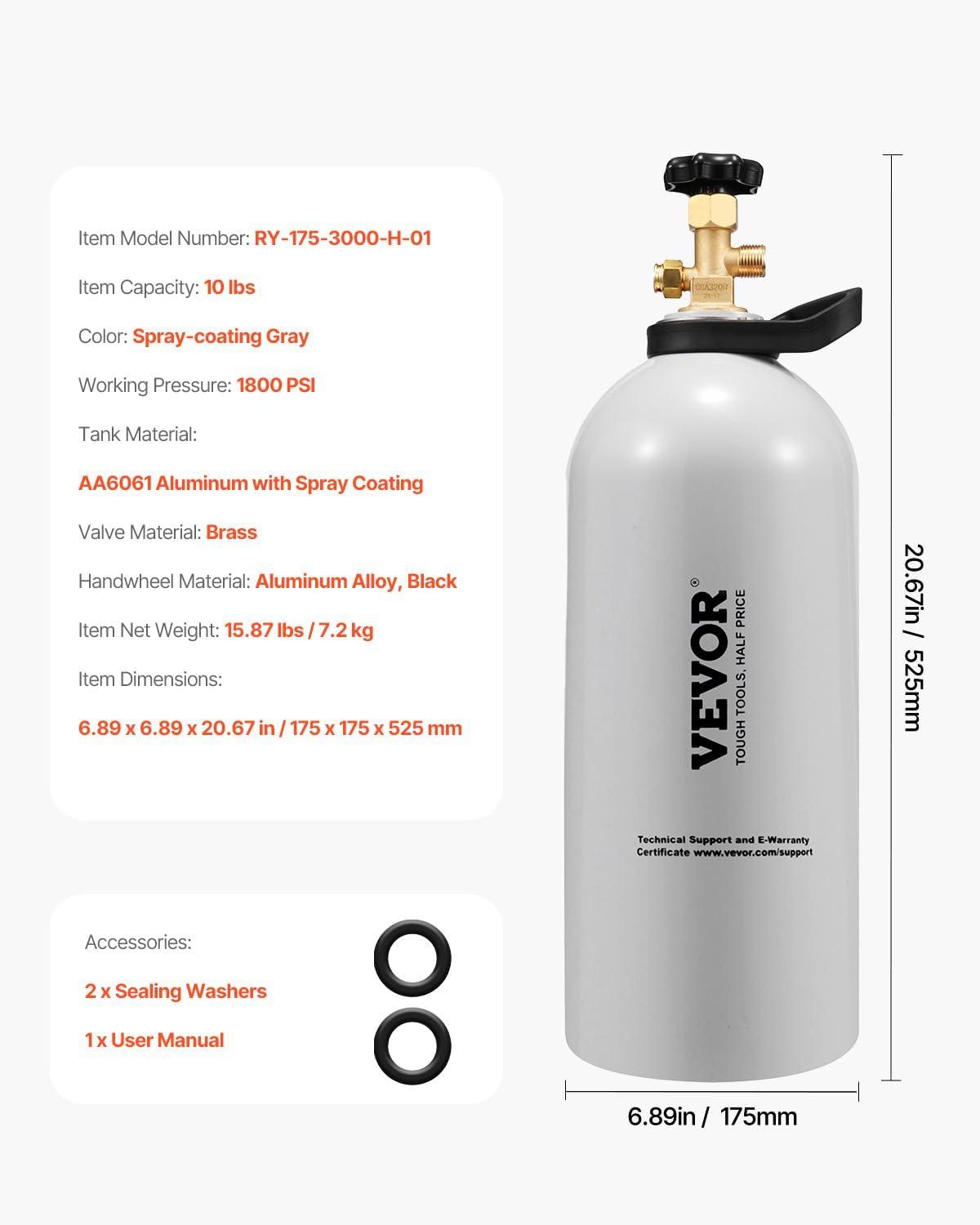 image:imageVEVOR CO2 Tank 10 lbs New Aluminum Alloy Cylinder CO2 Air Tank with Light Spray Coating CGA320 Valve Handle amp Adjustable Pressure DOT Approved Cylinder for Draft Beer Dispensing10 lbs