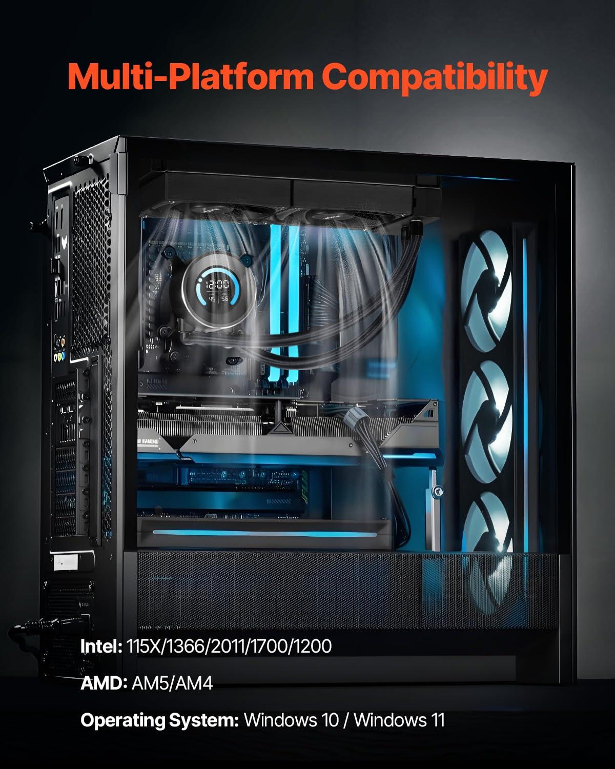 image:imageVEVOR CPU Liquid Cooler AIO CPU Water Cooler 360mm PWM Fans amp Pump Freestyle Images GIFS MP4 or Speed in 21 LCD Display Fits Intel 115X1366201117001200 AMD AM4AM5240 mm PWM Fans