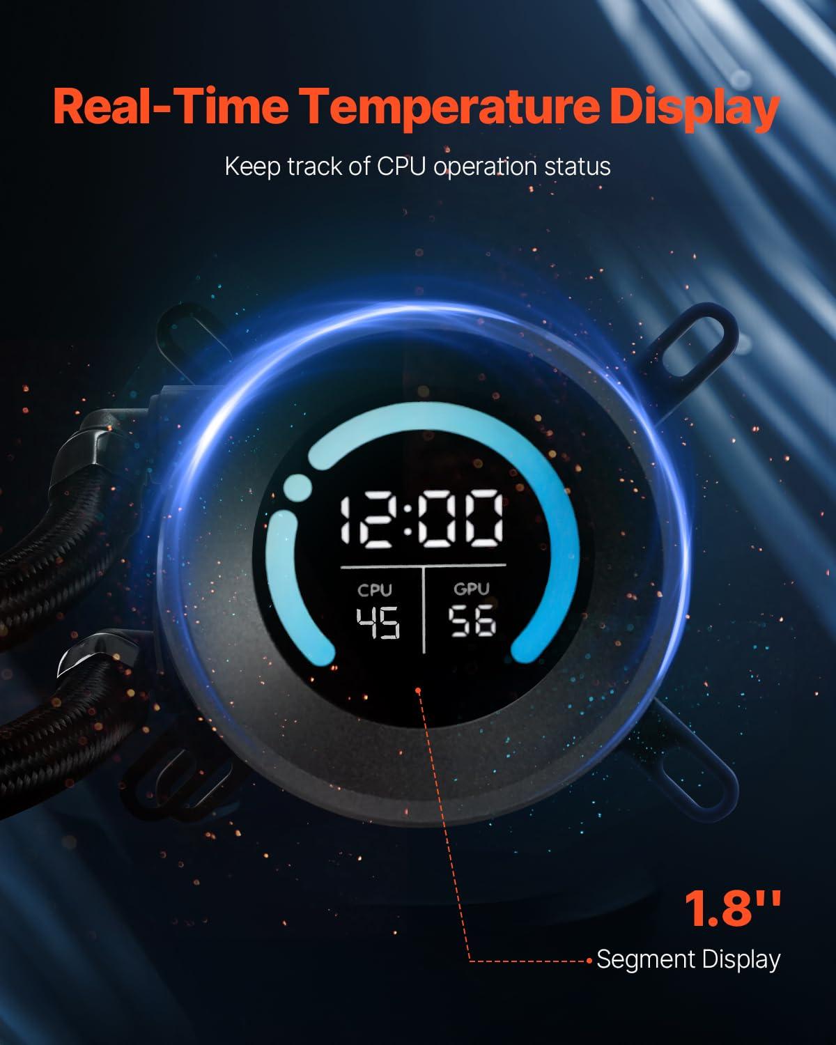 image:imageVEVOR CPU Liquid Cooler AIO CPU Water Cooler 360mm PWM Fans amp Pump Freestyle Images GIFS MP4 or Speed in 21 LCD Display Fits Intel 115X1366201117001200 AMD AM4AM5240 mm PWM Fans