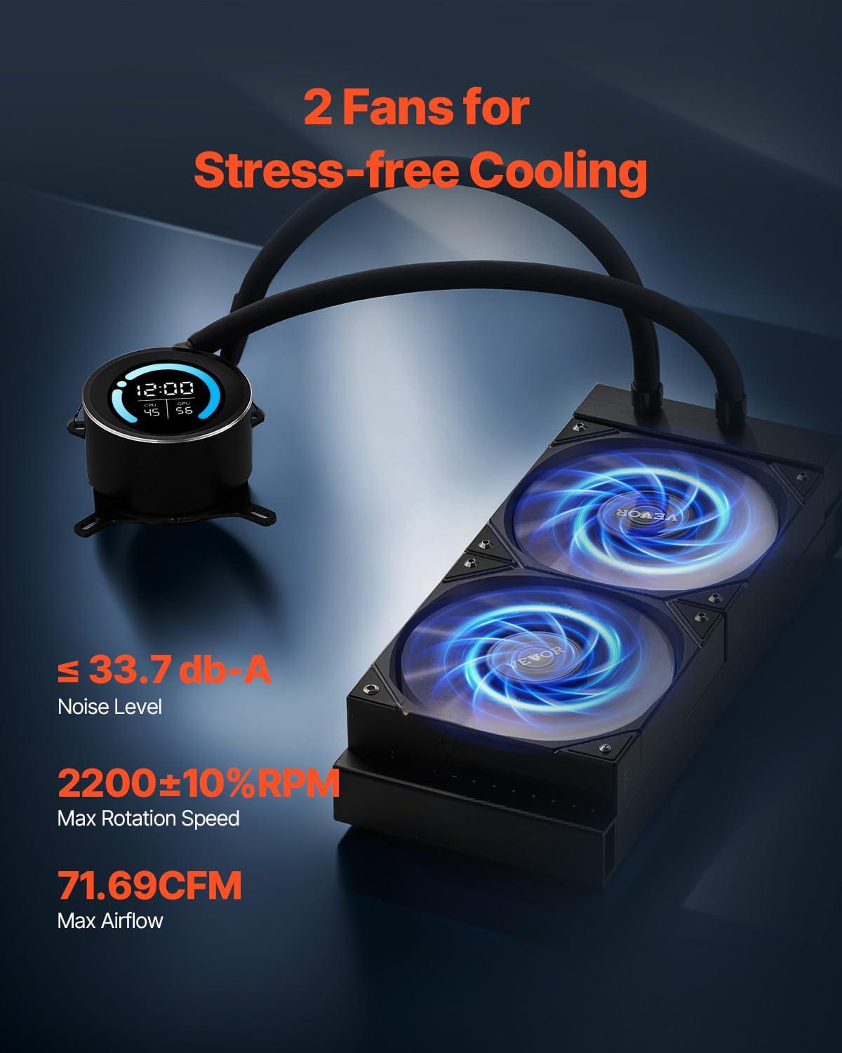 image:imageVEVOR CPU Liquid Cooler AIO CPU Water Cooler 360mm PWM Fans amp Pump Freestyle Images GIFS MP4 or Speed in 21 LCD Display Fits Intel 115X1366201117001200 AMD AM4AM5240 mm PWM Fans