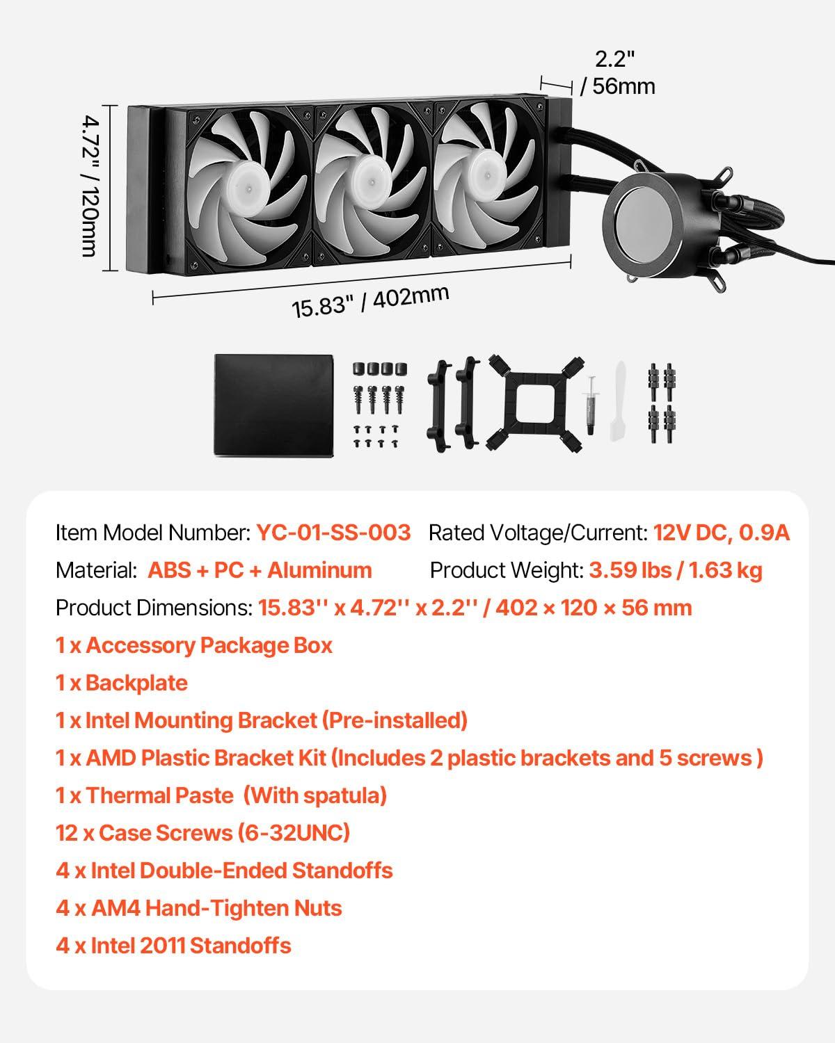 image:imageVEVOR CPU Liquid Cooler AIO CPU Water Cooler 360mm PWM Fans amp Pump Freestyle Images GIFS MP4 or Speed in 21 LCD Display Fits Intel 115X1366201117001200 AMD AM4AM5360 mm PWM Fans ARGB Light