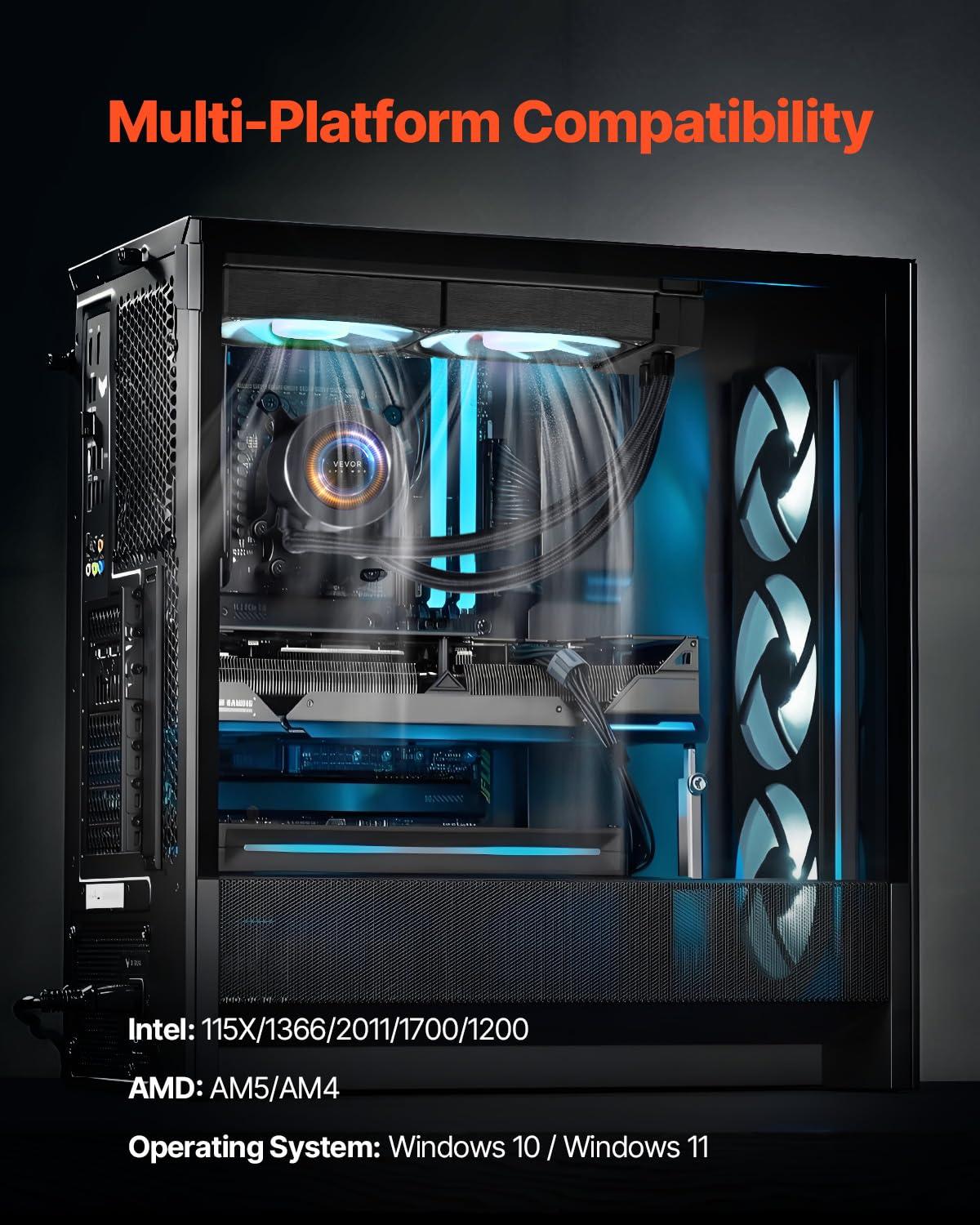 image:imageVEVOR CPU Liquid Cooler AIO CPU Water Cooler 360mm PWM Fans amp Pump Freestyle Images GIFS MP4 or Speed in 21 LCD Display Fits Intel 115X1366201117001200 AMD AM4AM5360 mm PWM Fans ARGB Light