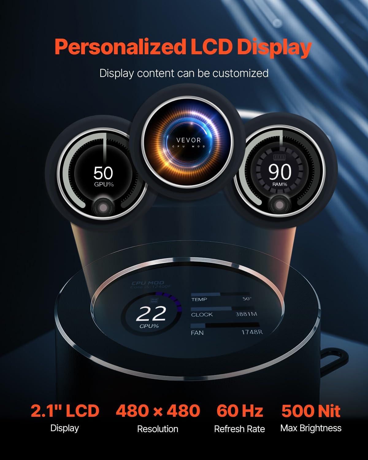 image:imageVEVOR CPU Liquid Cooler AIO CPU Water Cooler 360mm PWM Fans amp Pump Freestyle Images GIFS MP4 or Speed in 21 LCD Display Fits Intel 115X1366201117001200 AMD AM4AM5360 mm PWM Fans ARGB Light