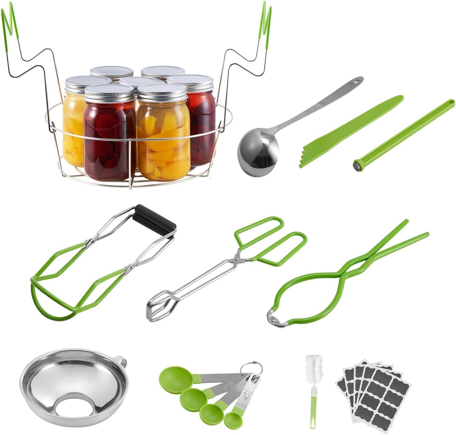 image:imageVEVOR Canning Supplies Starter Kit 9 Pieces Stainless Steel Water Bath Canning Kit for Beginners Canning Tools Set Rack Ladle Measuring Spoon Funnel Tongs Jar Lifter Jar Wrench9PCS