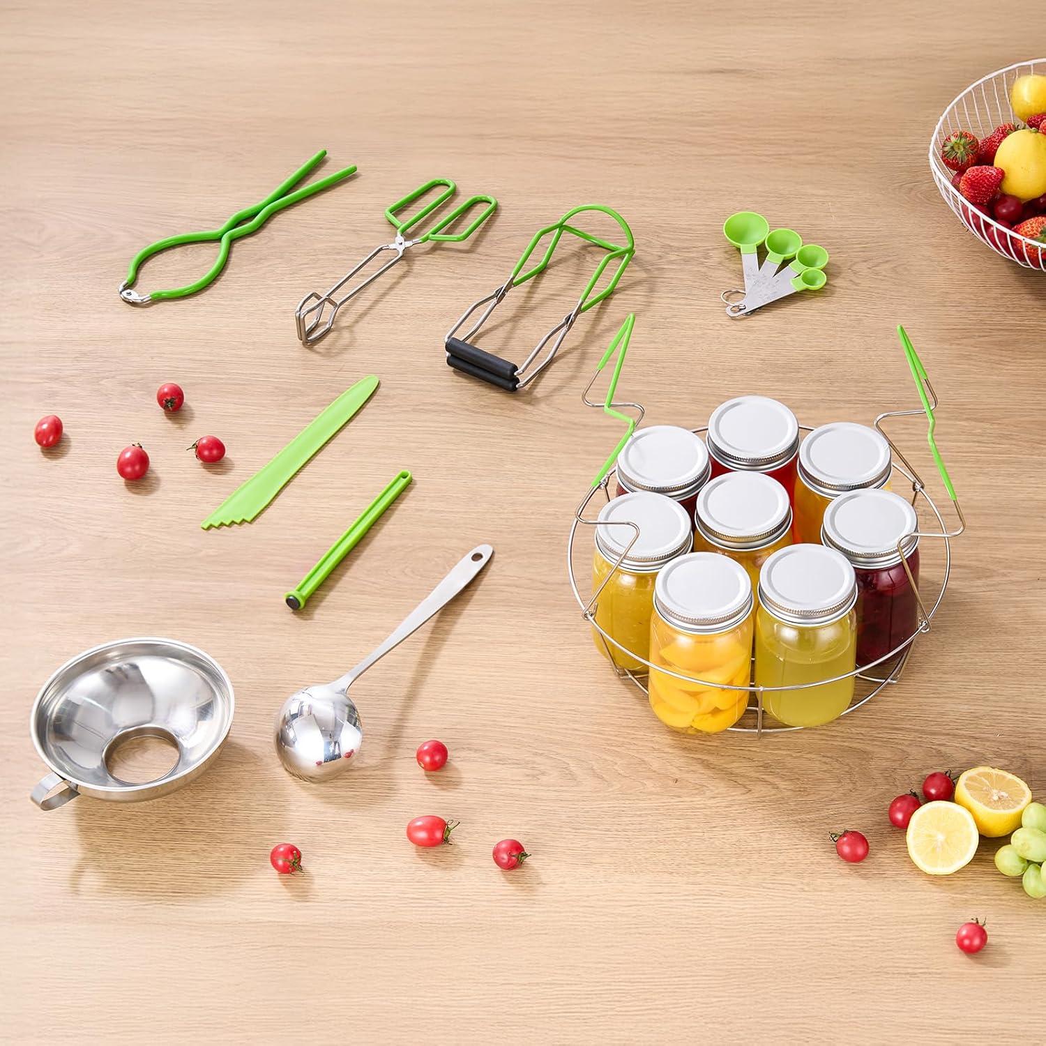 image:imageVEVOR Canning Supplies Starter Kit 9 Pieces Stainless Steel Water Bath Canning Kit for Beginners Canning Tools Set Rack Ladle Measuring Spoon Funnel Tongs Jar Lifter Jar Wrench9PCS