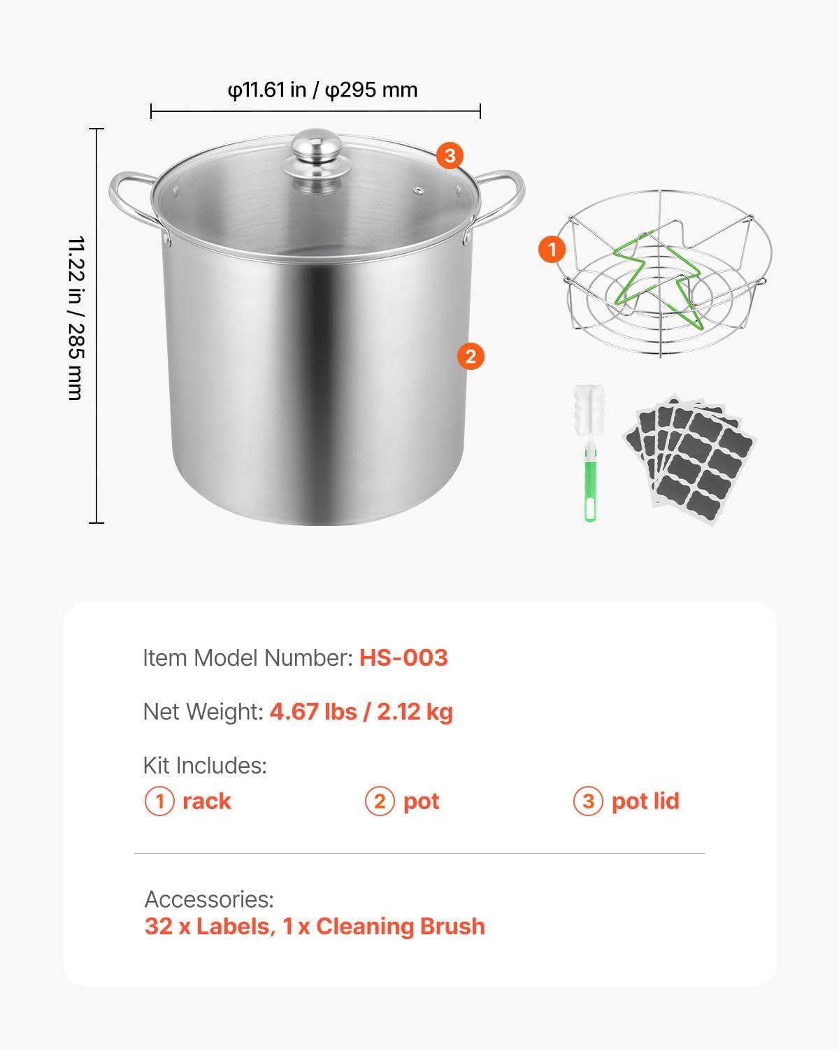 image:imageVEVOR Canning Supplies Starter Kit 9 Pieces Stainless Steel Water Bath Canning Kit for Beginners Canning Tools Set Rack Ladle Measuring Spoon Funnel Tongs Jar Lifter Jar Wrench21 Quarts
