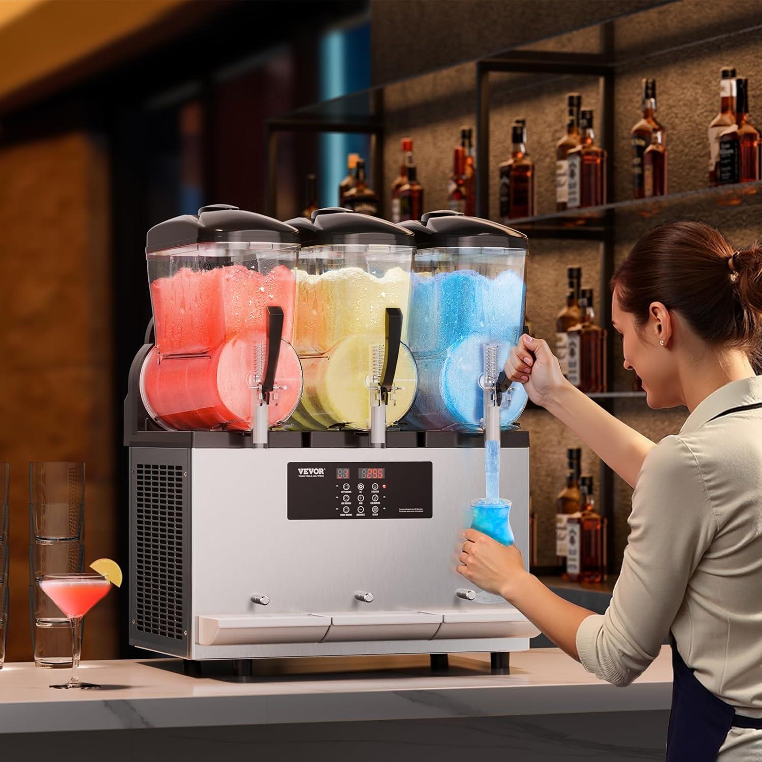 image:imageVEVOR Commercial Slushy Machine 12Lx3 Triple Tank Frozen Drink Machine 144 Cups Stainless Steel Margarita Smoothie Frozen Drink Maker Slushie Maker for Home Party Restaurants Cafe Bars36L