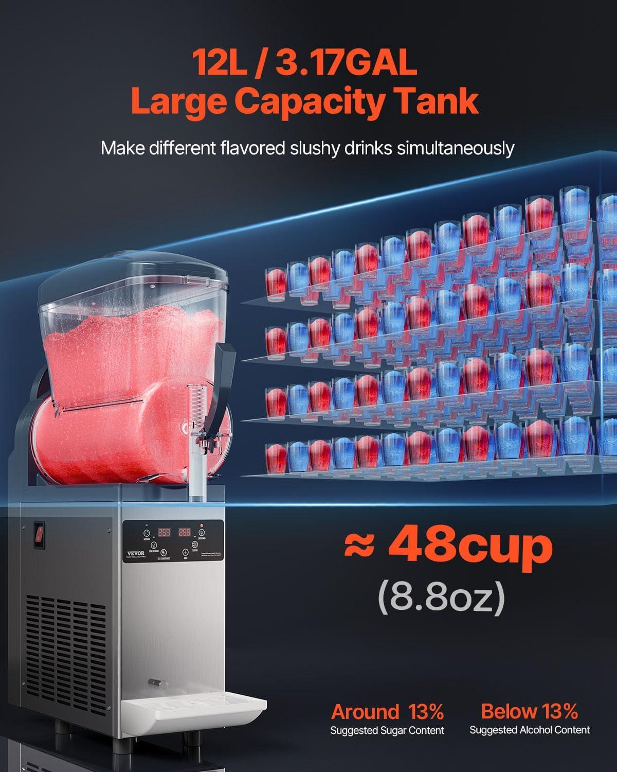 image:imageVEVOR Commercial Slushy Machine 12Lx3 Triple Tank Frozen Drink Machine 144 Cups Stainless Steel Margarita Smoothie Frozen Drink Maker Slushie Maker for Home Party Restaurants Cafe Bars12L