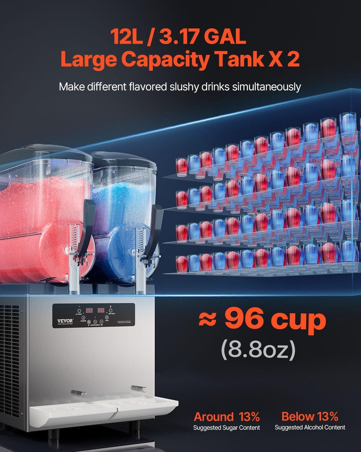 image:imageVEVOR Commercial Slushy Machine 12Lx3 Triple Tank Frozen Drink Machine 144 Cups Stainless Steel Margarita Smoothie Frozen Drink Maker Slushie Maker for Home Party Restaurants Cafe Bars24L