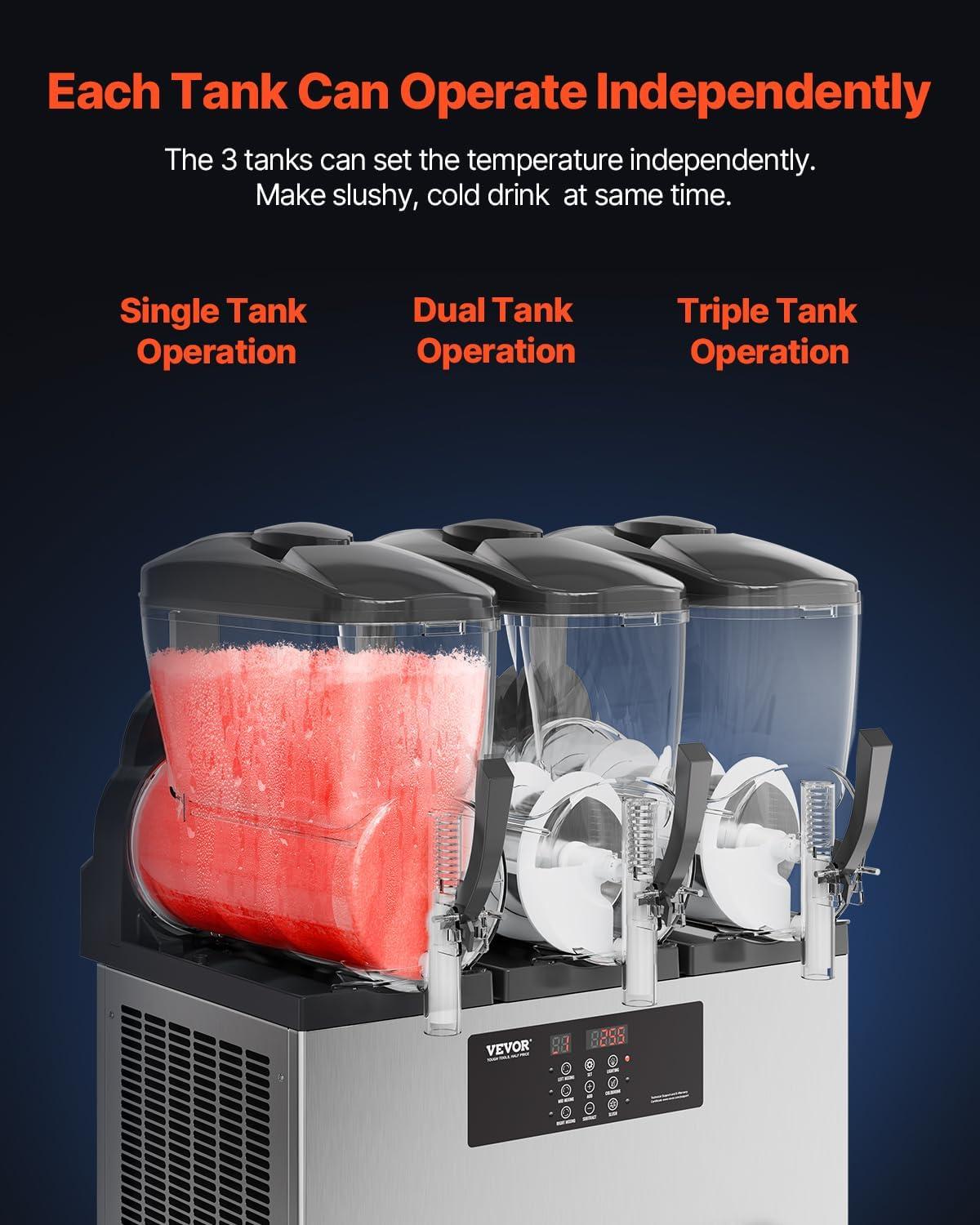 image:imageVEVOR Commercial Slushy Machine 12Lx3 Triple Tank Frozen Drink Machine 144 Cups Stainless Steel Margarita Smoothie Frozen Drink Maker Slushie Maker for Home Party Restaurants Cafe Bars36L