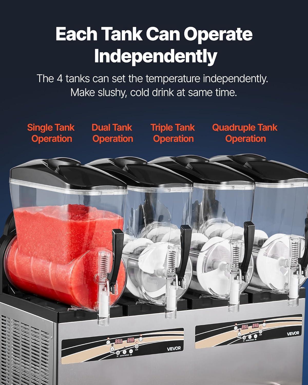 image:imageVEVOR Commercial Slushy Machine 12Lx3 Triple Tank Frozen Drink Machine 144 Cups Stainless Steel Margarita Smoothie Frozen Drink Maker Slushie Maker for Home Party Restaurants Cafe Bars48L