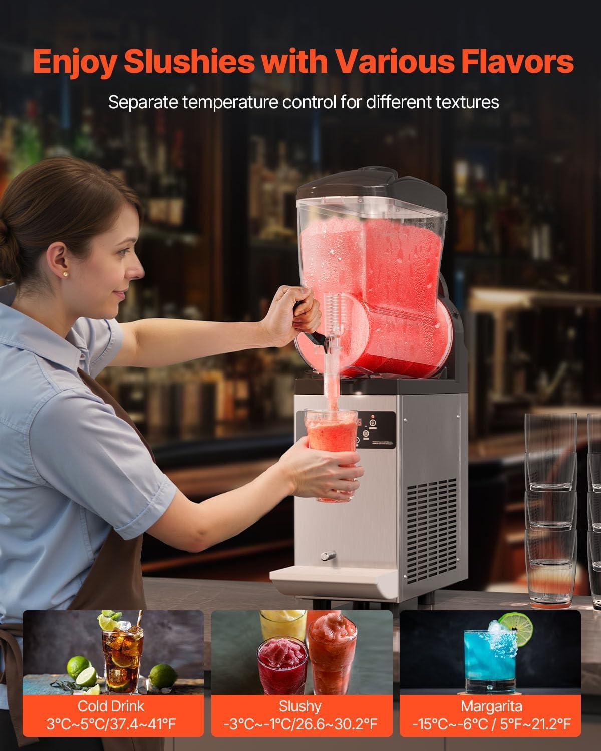 image:imageVEVOR Commercial Slushy Machine 12Lx3 Triple Tank Frozen Drink Machine 144 Cups Stainless Steel Margarita Smoothie Frozen Drink Maker Slushie Maker for Home Party Restaurants Cafe Bars12L