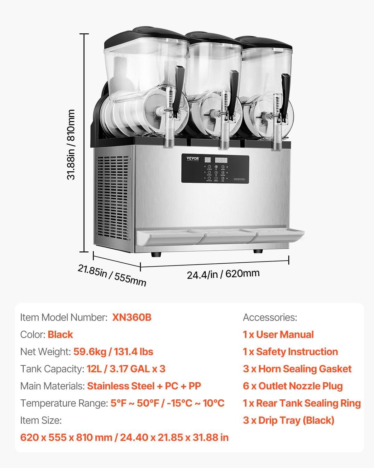 image:imageVEVOR Commercial Slushy Machine 12Lx3 Triple Tank Frozen Drink Machine 144 Cups Stainless Steel Margarita Smoothie Frozen Drink Maker Slushie Maker for Home Party Restaurants Cafe Bars36L