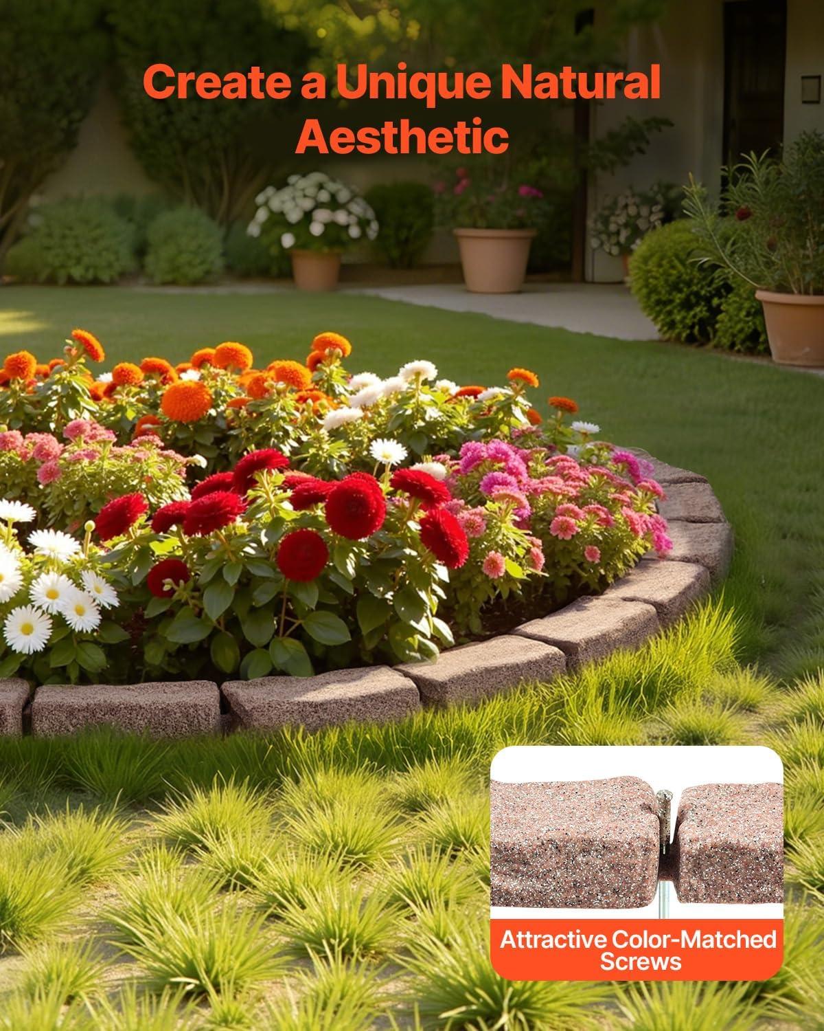 image:imageVEVOR Faux Stone Landscape Edging No Dig Garden Edging Border Flexible Blocks for Lawn Edging Flower Beds Driveway Yards with 12 Spikes 4 Pack 24 Bricks 16FT Kit 465 Lx 37 W x 22 H GreyBrown