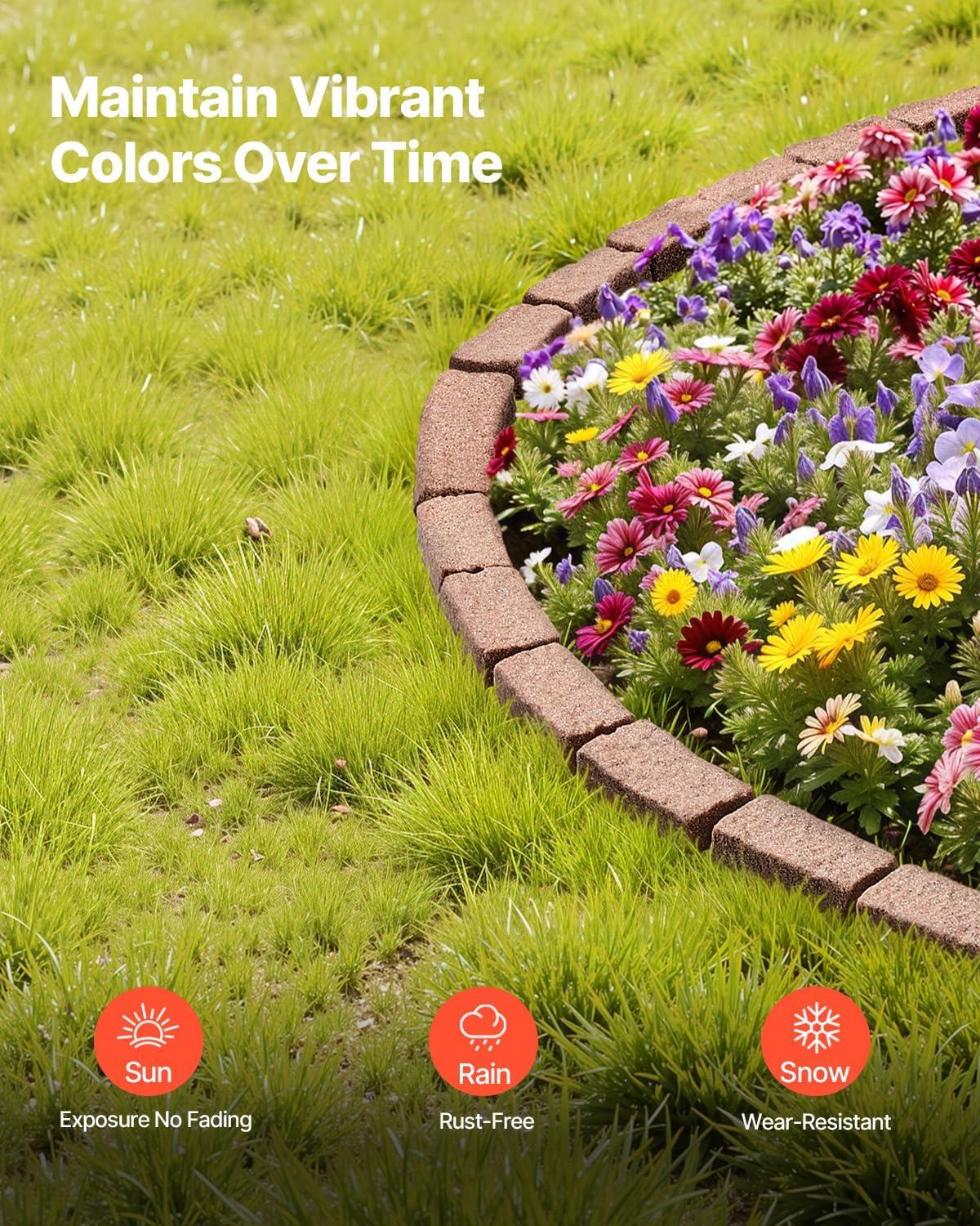 image:imageVEVOR Faux Stone Landscape Edging No Dig Garden Edging Border Flexible Blocks for Lawn Edging Flower Beds Driveway Yards with 12 Spikes 4 Pack 24 Bricks 16FT Kit 465 Lx 37 W x 22 H GreyBrown