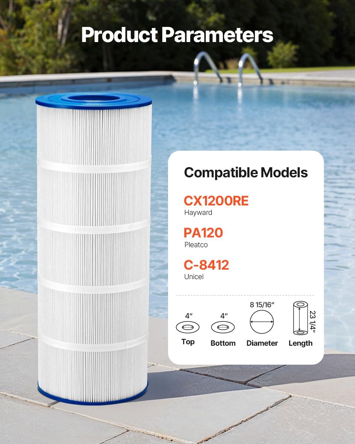 image:imageVEVOR PLFPCC80 Pool Filter Replaces Pentair CCP320 Pleatco PCC80PAK4 UltralA5 Unicel C7470 R173573 Filbur FC1976 178580 8170081 Clean and Clear Plus 320 L x OD20x 7 4 x 80 sqftBlue 120 SQFT