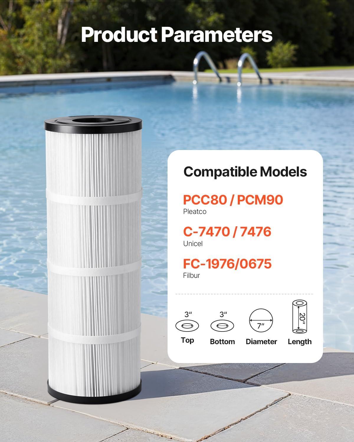 image:imageVEVOR PLFPCC80 Pool Filter Replaces Pentair CCP320 Pleatco PCC80PAK4 UltralA5 Unicel C7470 R173573 Filbur FC1976 178580 8170081 Clean and Clear Plus 320 L x OD20x 7 4 x 80 sqftBlack 50 SQFT