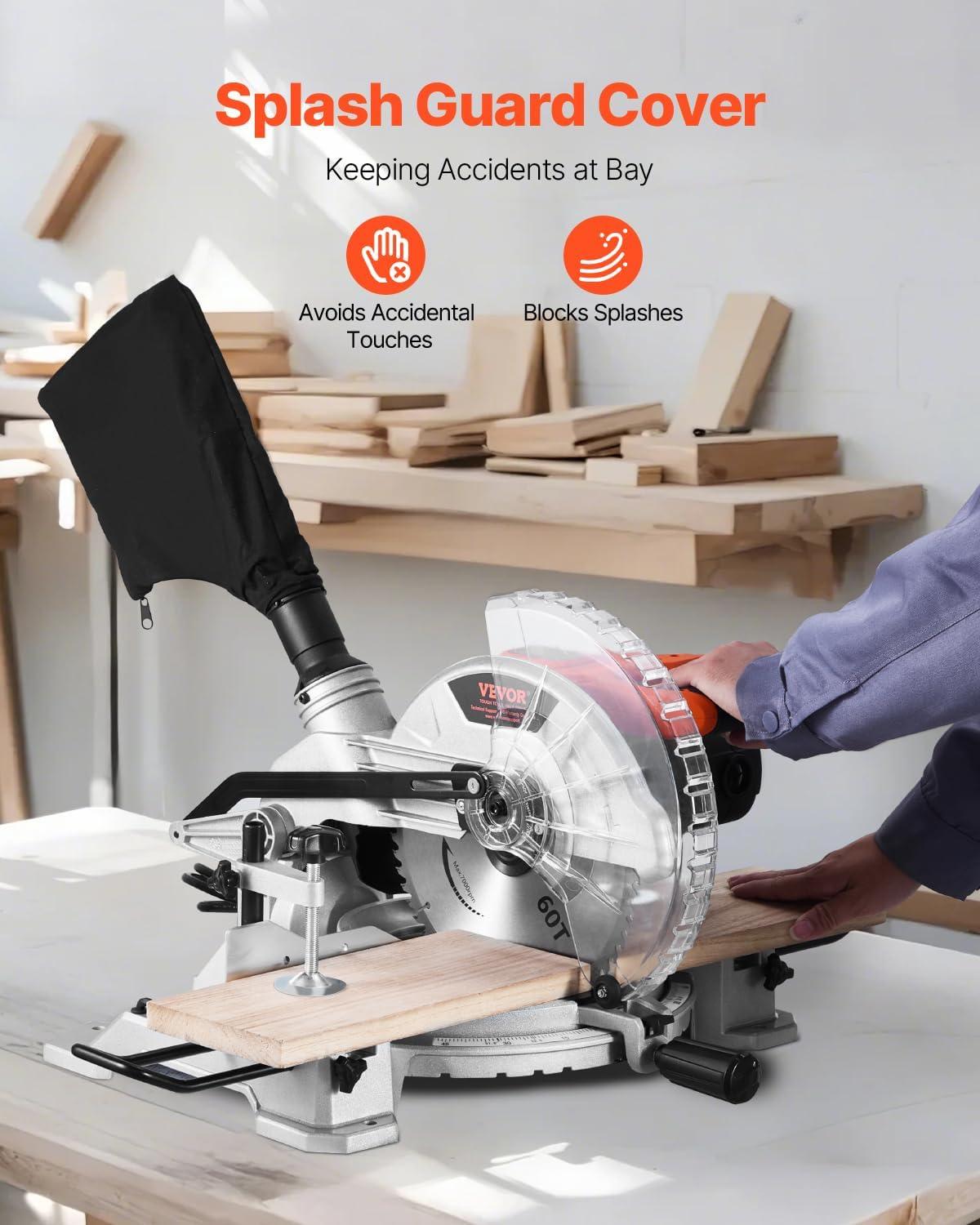 image:imageVEVOR Sliding Compound Miter Saw 12Inch Blade 15 Amp Motor 60Tooth Corded Double Bevel Sliding Miter Saw LED Precision Alignment Angle Adjustable for Wood Composite Decking LaminatesSingle Bevel10